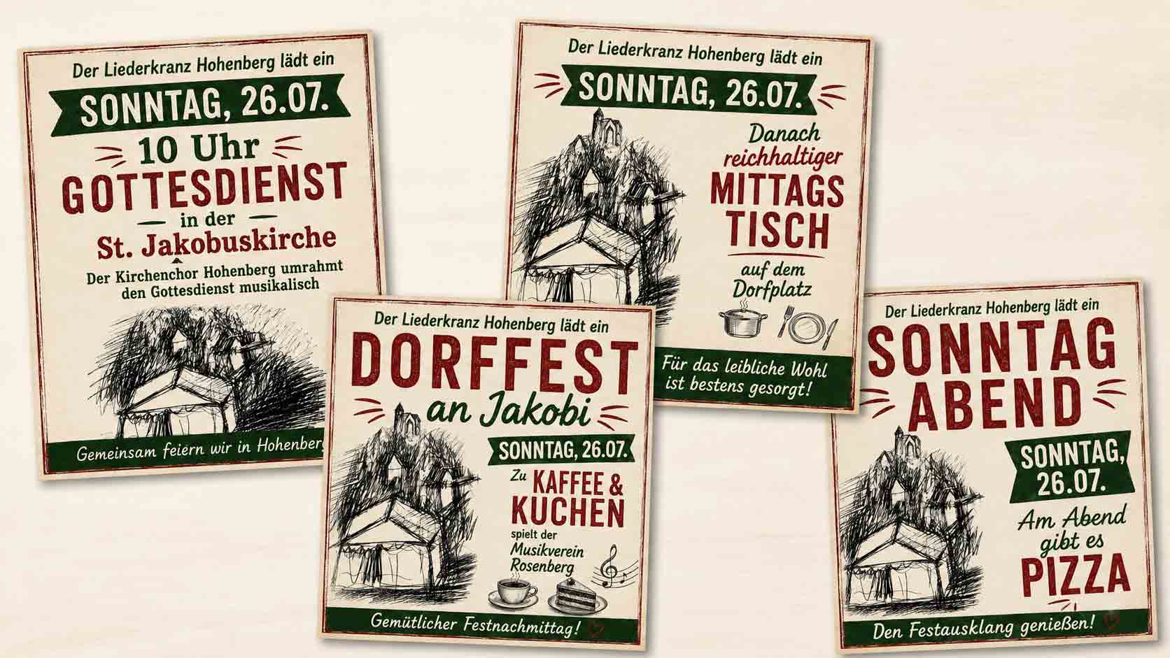 Dorffest an Jakobi 2026 in Hohenberg – Sonntag: Gottesdienst, Mittagessen, Musikverein und Pizza